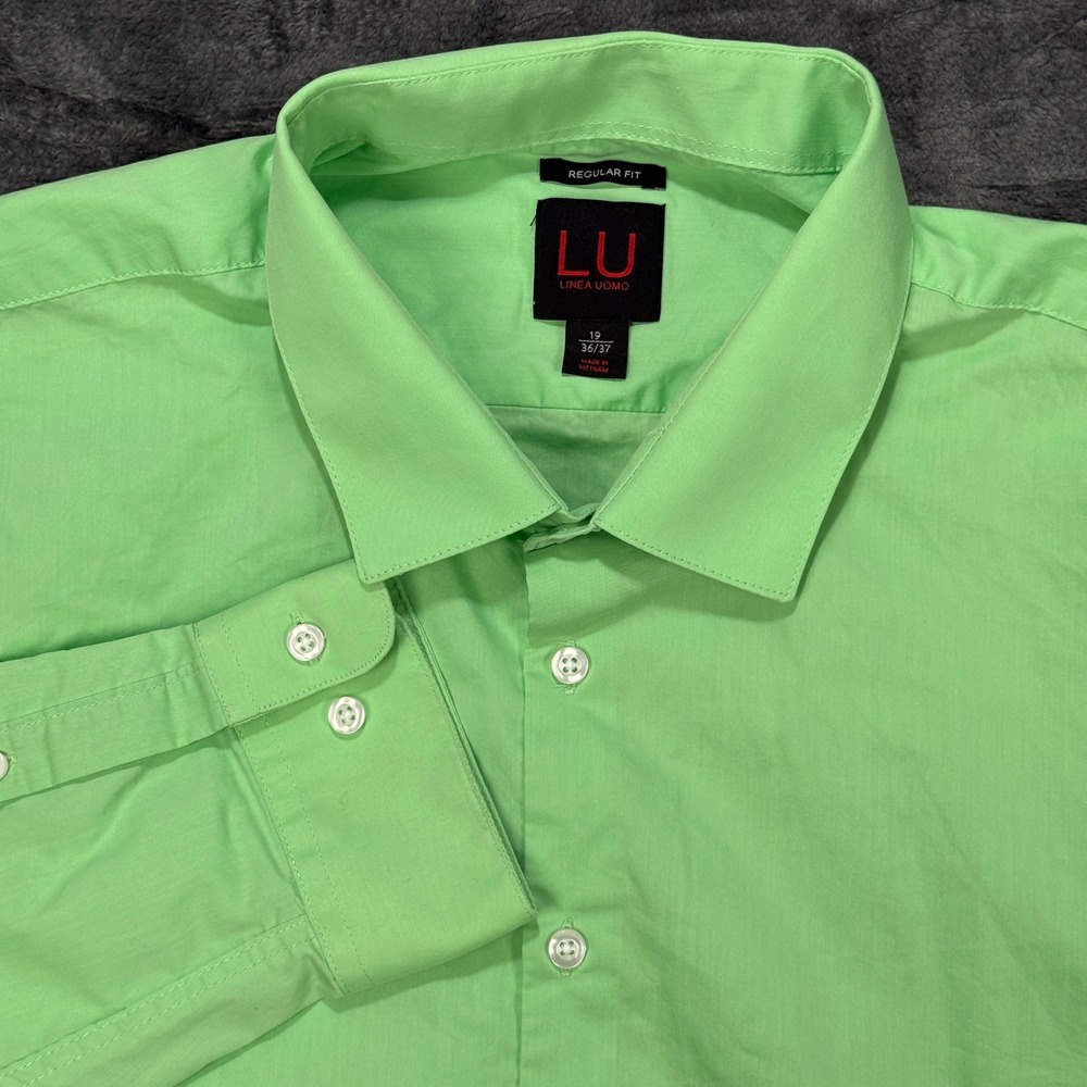 Linea Uomo Dress Shirt Men 19 36/37 Lime Green Regular Fit Long Sleeve Button Up